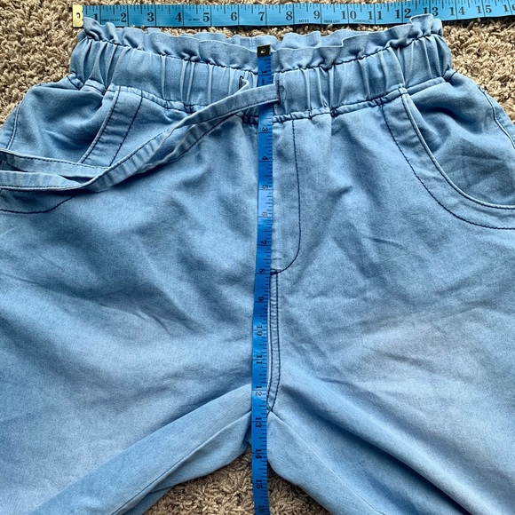 Wide Leg Pants Cotton High Rise Elastic Waist Blue Jeans Color Like EUC SZ US 8 - Picture 7 of 10